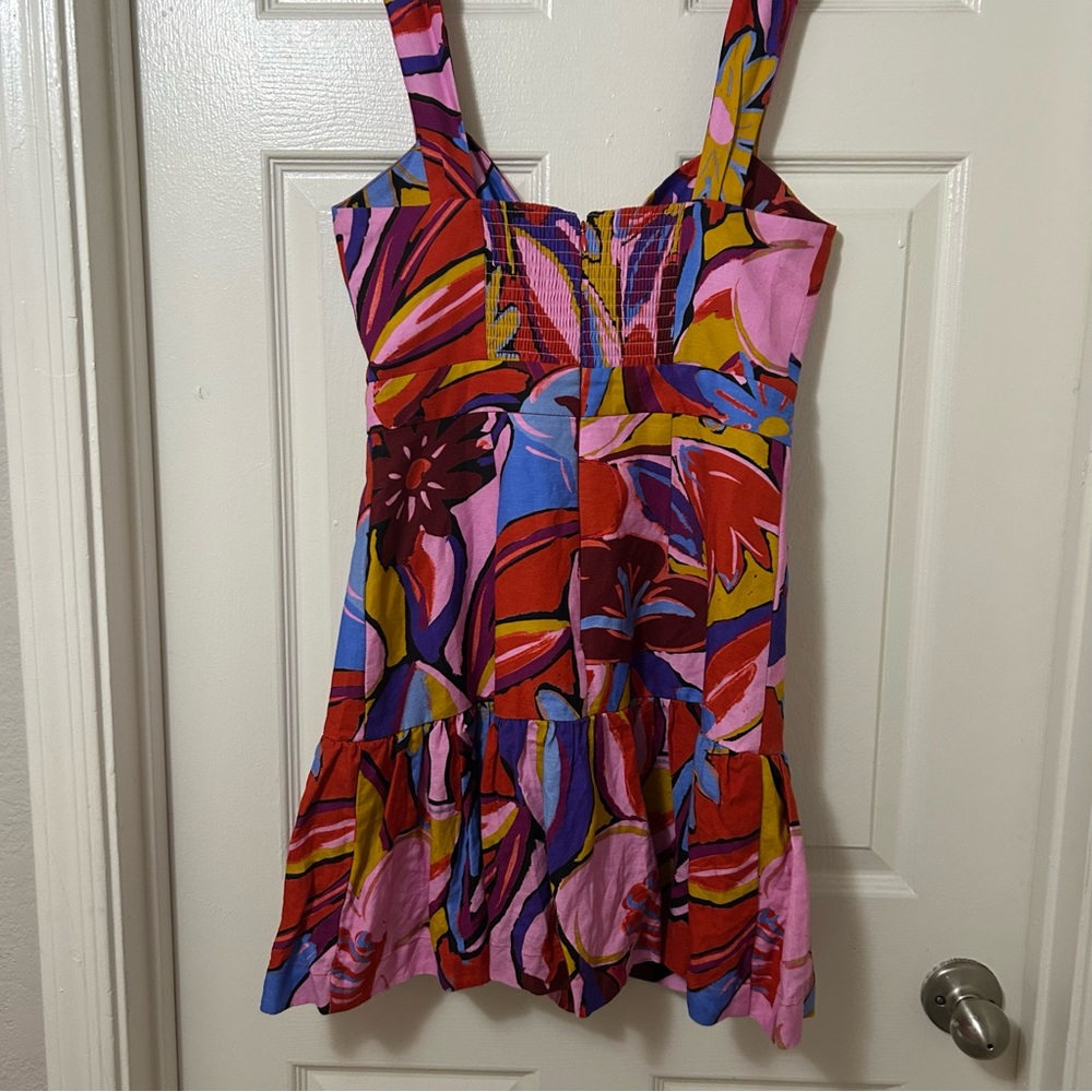 REBECCA VALLANCE Positano Tie-front Printed Linenblend Mini Dress in Pink Size 4 - Picture 7 of 13
